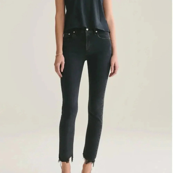 AGOLDE Toni Mid Rise Straight Leg Black Skinny Jeans Size 26 - Picture 3 of 8